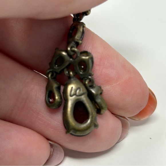 Liz Claiborne Red and Green Beaded Chandelier Style Dangle Earrings Rhinestones - Picture 6 of 8